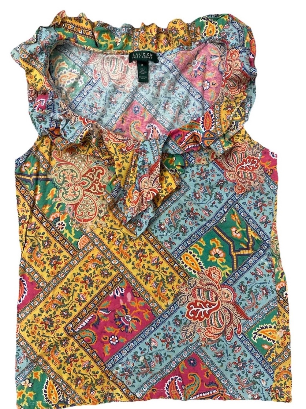 LAUREN Ralph Lauren Multicolor Paisley Ruffle Neck Sleeveless Top